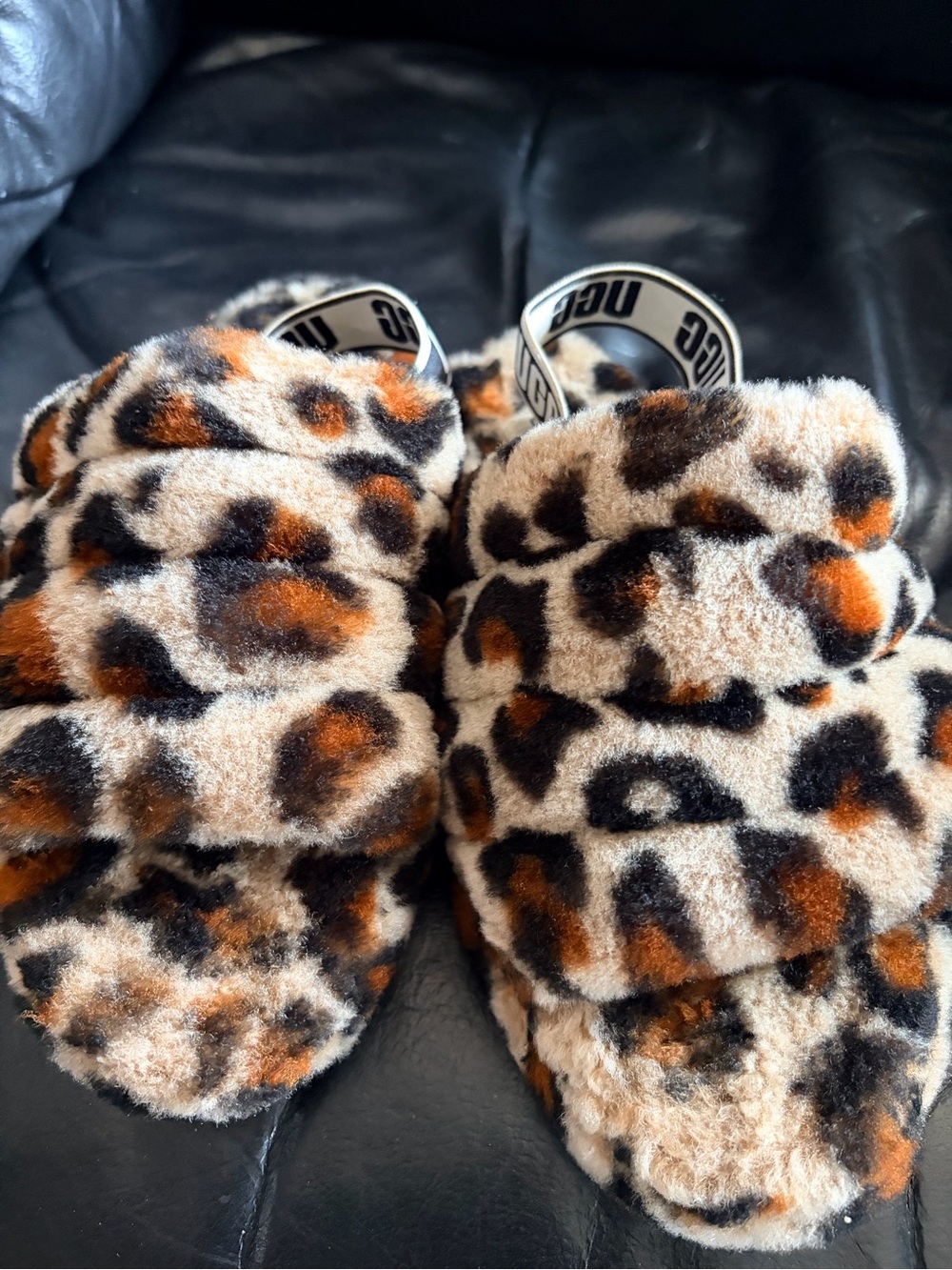 UGG Kids Leopard Faux-Fur Slide Sandals - Brown/Black/Orange